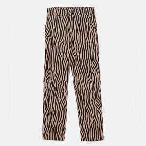NWOT ZARA WOMEN Tan & Black Zebra Print Wide Leg Pants | XS